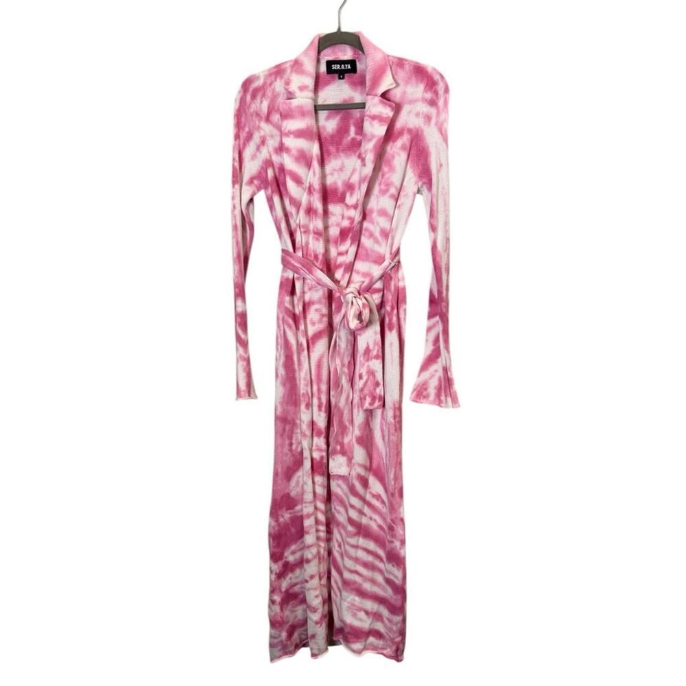 SER.O.YA Women’s Gloria Belted Boho Cardigan Full Length Cotton Pink TieDye sz S
